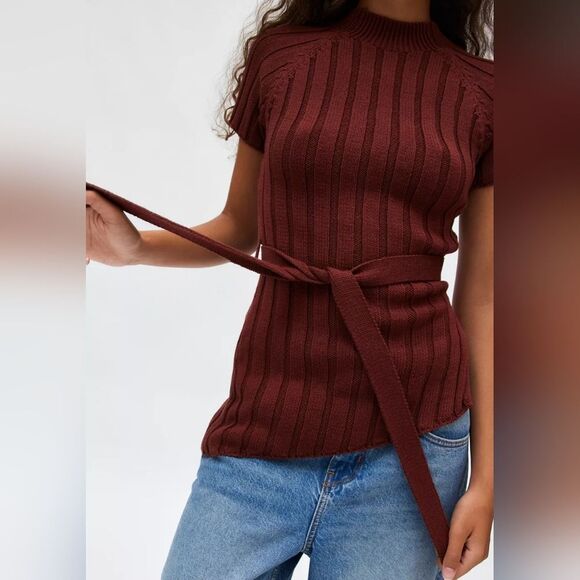 Silence + Noise brown rib-knit Mock Neck Tunic Sweater size M - Picture 3 of 4